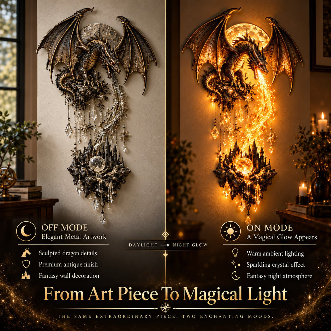 Dragon and Moon Wall Lamp Fantasy Castle Sculpture Set of 2 4