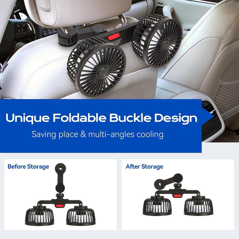 Dual Head Car Backseat Fan USB Powered 3 Speed Set of 2 4