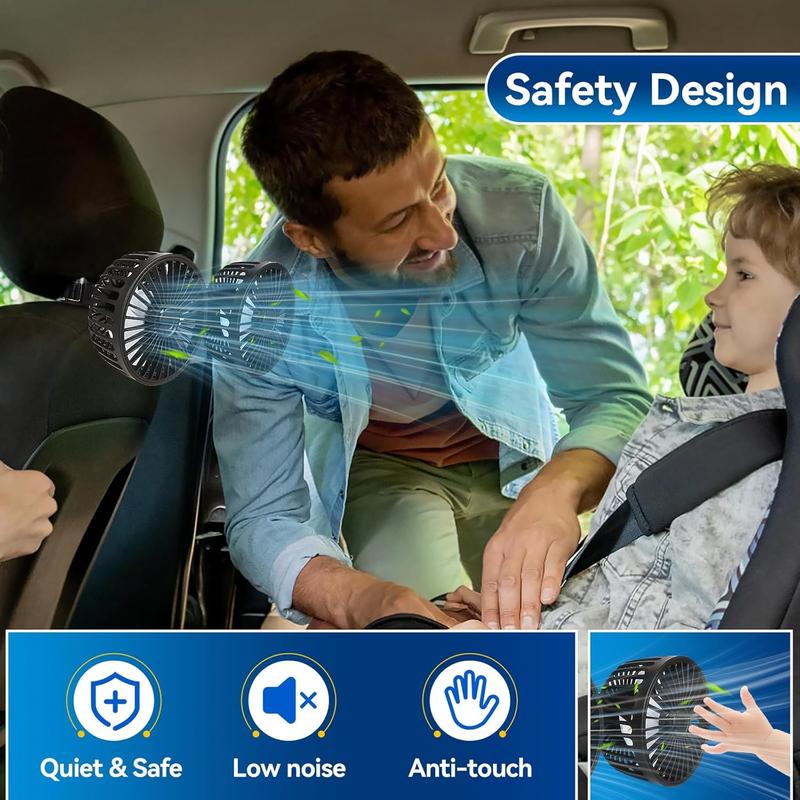 Dual Head Car Backseat Fan USB Powered 3 Speed Set of 2 6