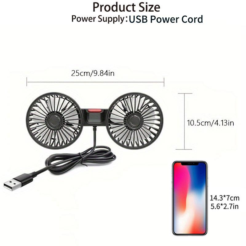 Dual Head Car Backseat Fan USB Powered 3 Speed Set of 2 Set of 2 1