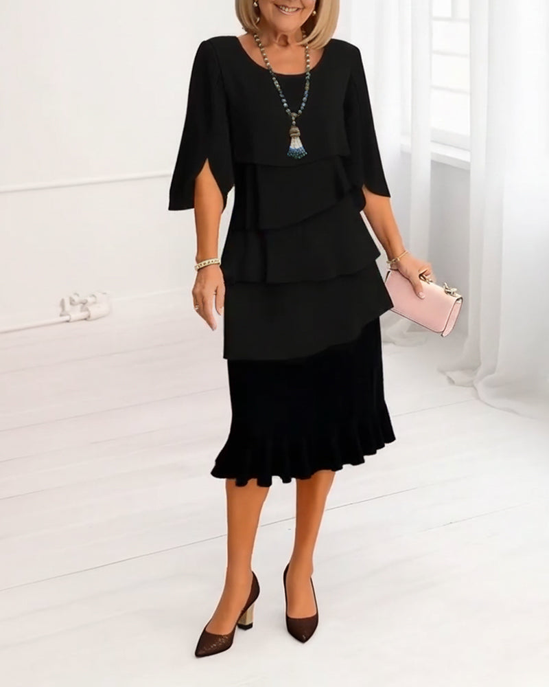 ETHEL | TUMMY COVERAGE RUFFLED MIDI DRESS