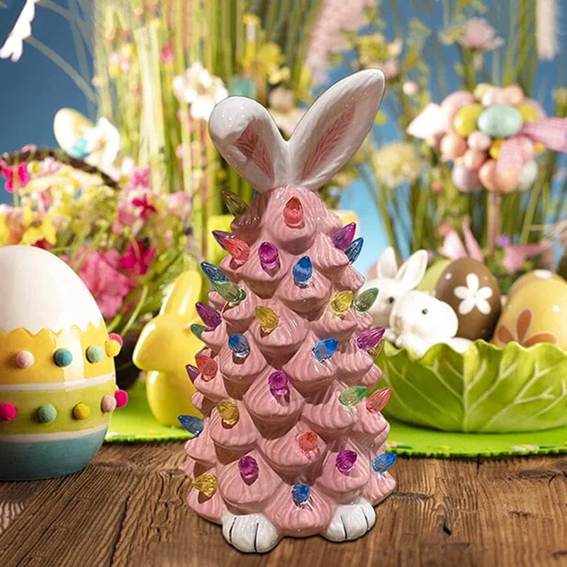 Easter Bunny Tree with LED Lights Resin 7.9 Inch Pink 1