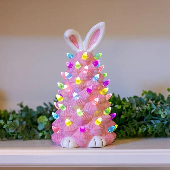 Easter Bunny Tree with LED Lights Resin 7.9 Inch Pink 2