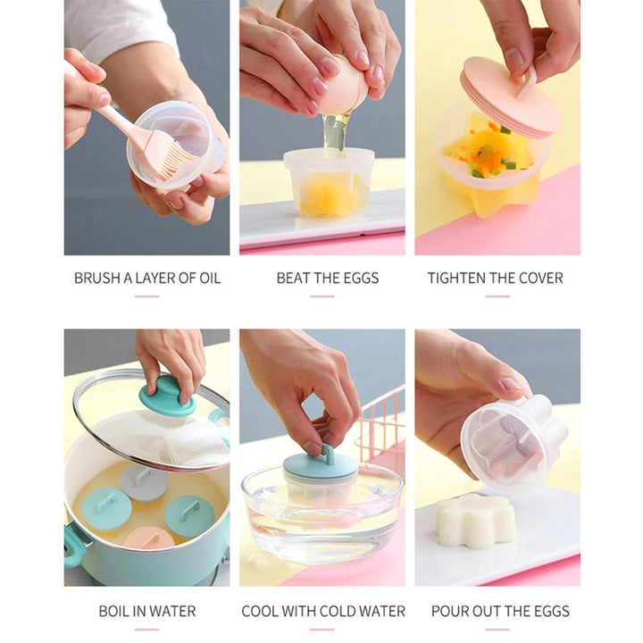 Egg Cooking Molds 4 Pack with Brush and Lid 3 Inch 6
