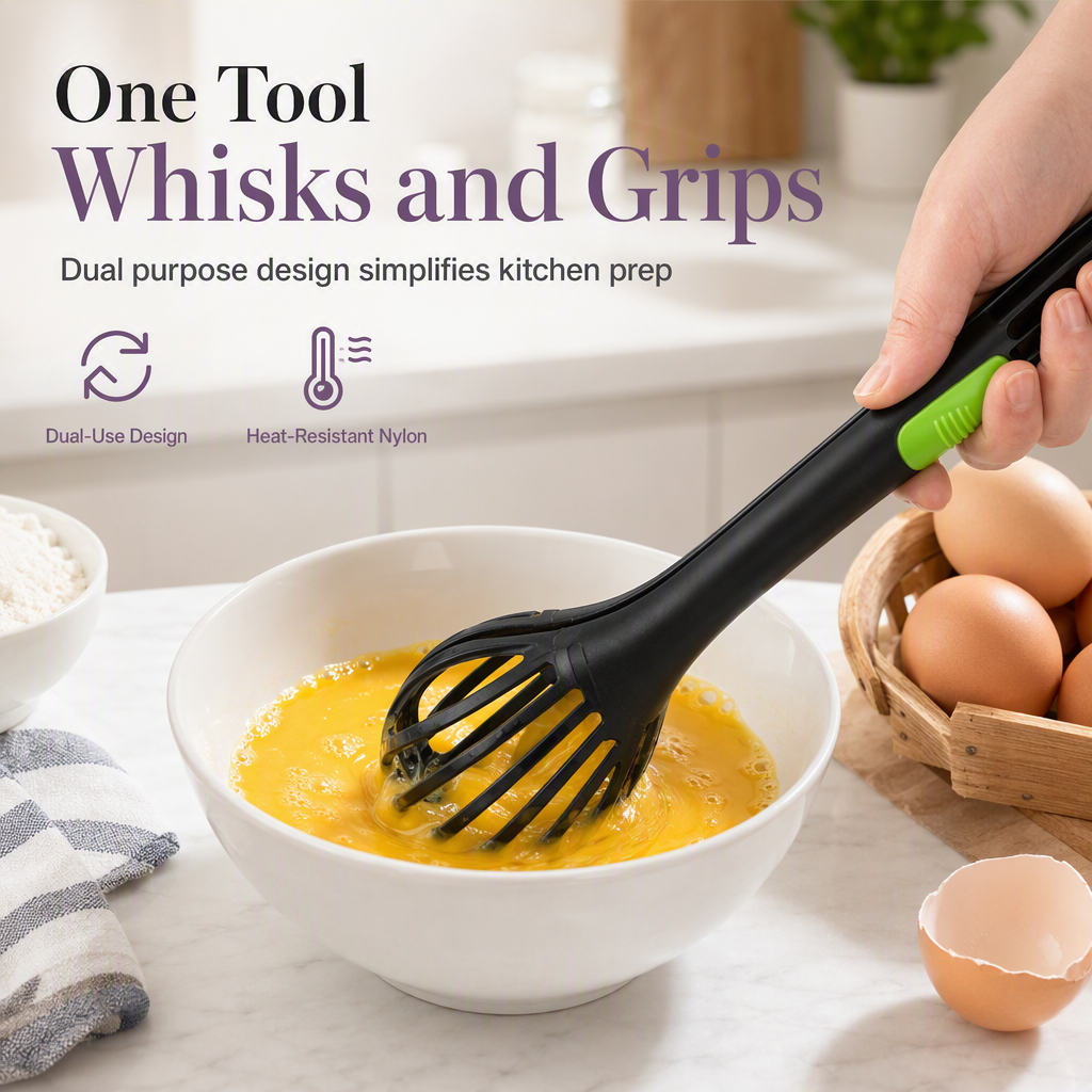 Egg Whisk and Food Tongs 2 in 1 Kitchen Tool 11 Inch 2