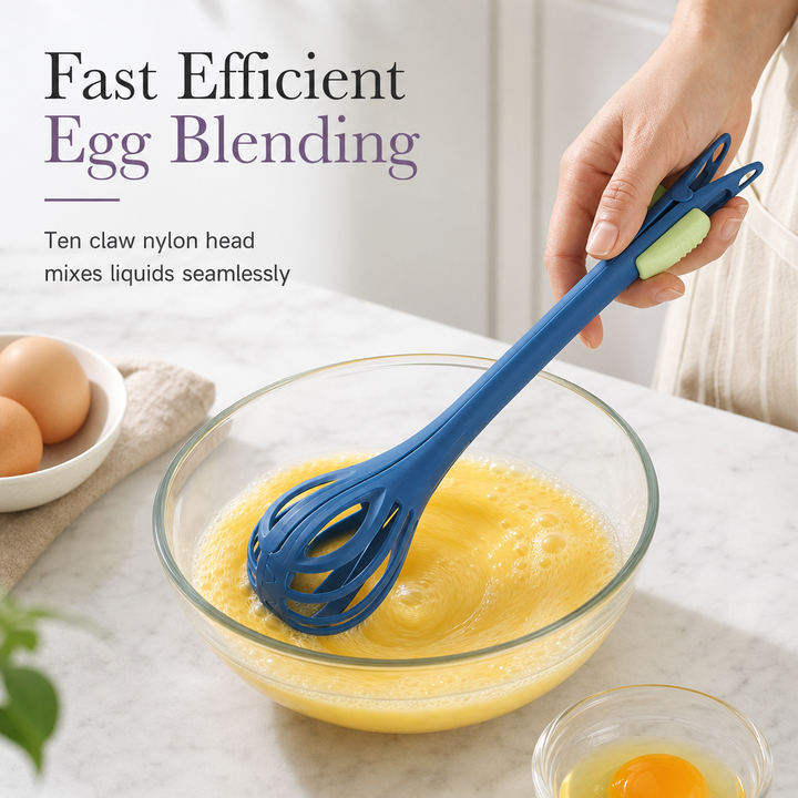 Egg Whisk and Food Tongs 2 in 1 Kitchen Tool 11 Inch Blue 2