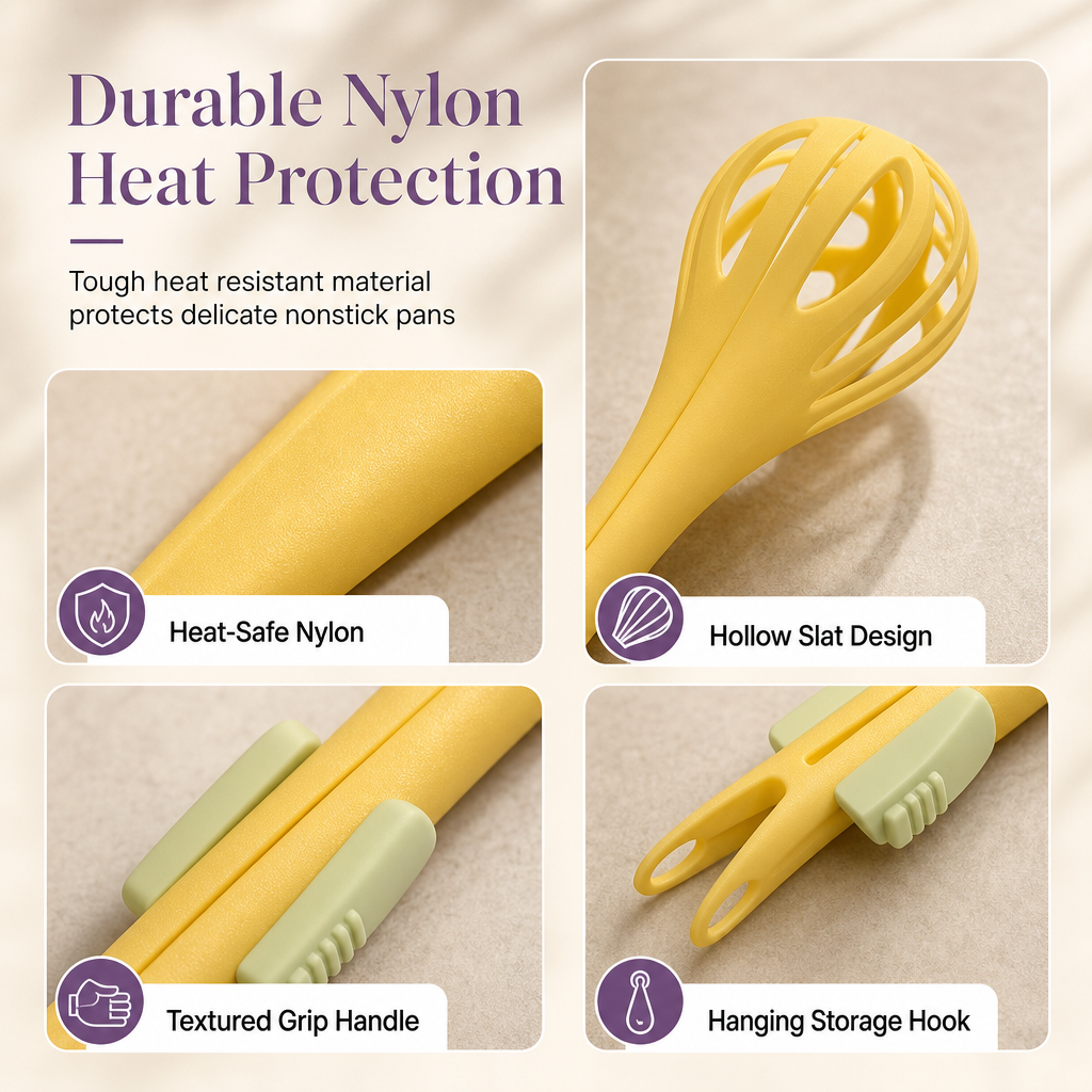 Egg Whisk and Food Tongs 2 in 1 Kitchen Tool 11 Inch Yellow 2