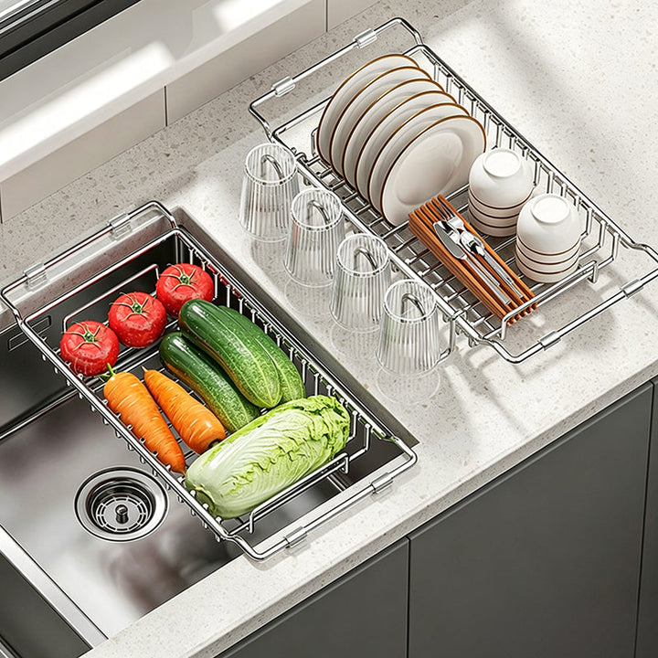 Expandable Over the Sink Dish Rack Stainless Steel 16.7 to 21.7 Inch 2