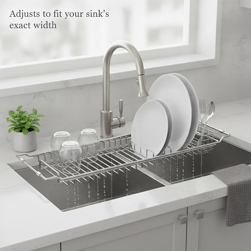Expandable Over the Sink Dish Rack Stainless Steel 16.7 to 21.7 Inch 4