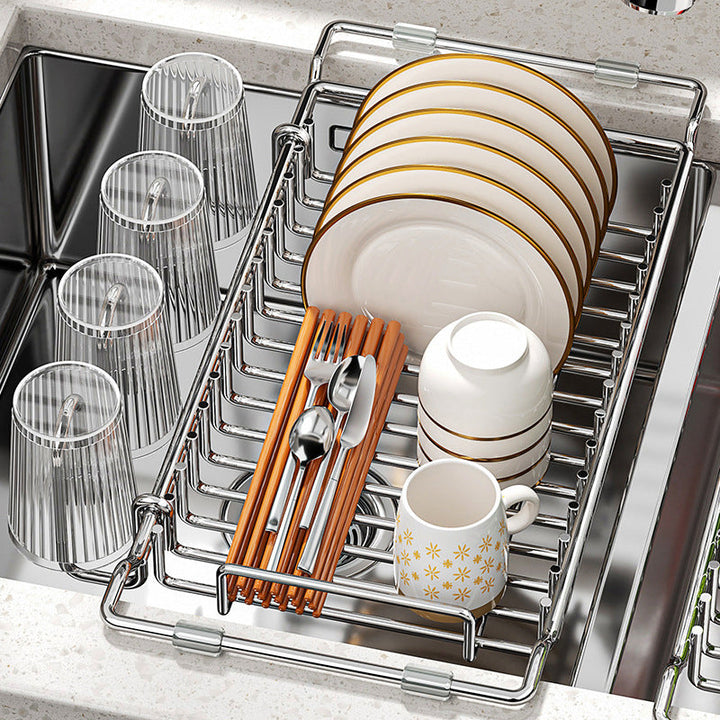 Expandable Over the Sink Dish Rack Stainless Steel 16.7 to 21.7 Inch 6