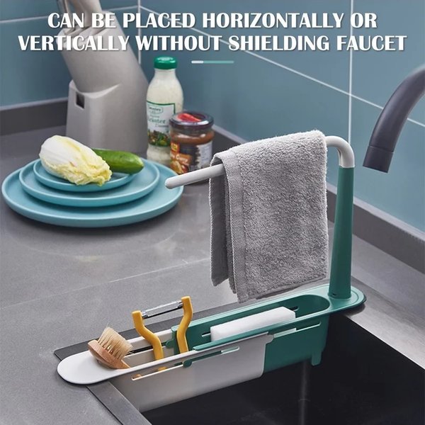 Expandable Sink Caddy with Towel Bar Green 1