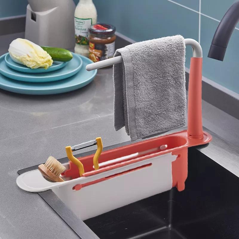 Expandable Sink Caddy with Towel Bar Pink 1