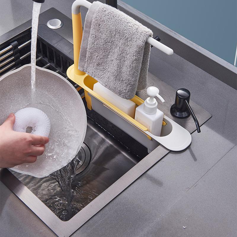 Expandable Sink Caddy with Towel Bar Yellow 1