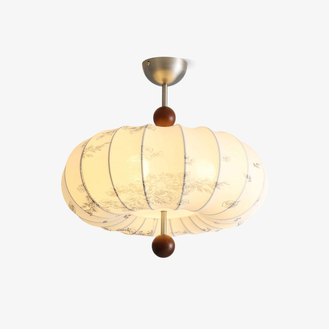 Fabric Lantern Pendant Light Wood Ball Accents 17.7 in Set of 2 1