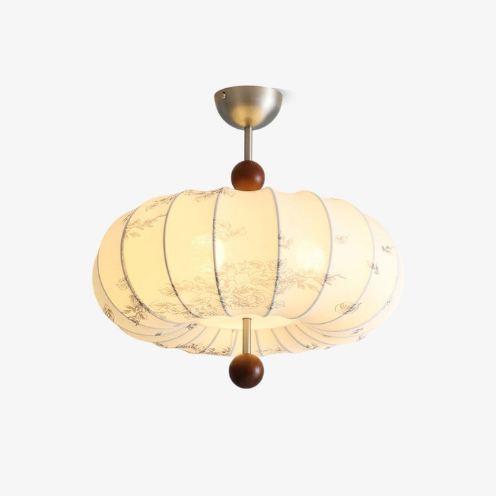 Fabric Lantern Pendant Light Wood Ball Accents 17.7 in Set of 2 1