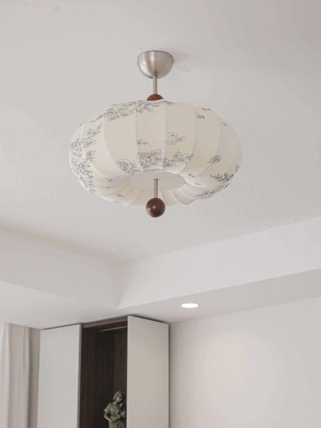 Fabric Lantern Pendant Light Wood Ball Accents 17.7 in Set of 2 2