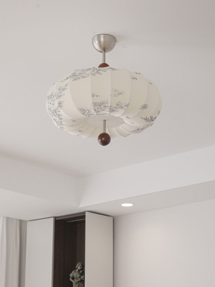 Fabric Lantern Pendant Light Wood Ball Accents 17.7 in Set of 2 2