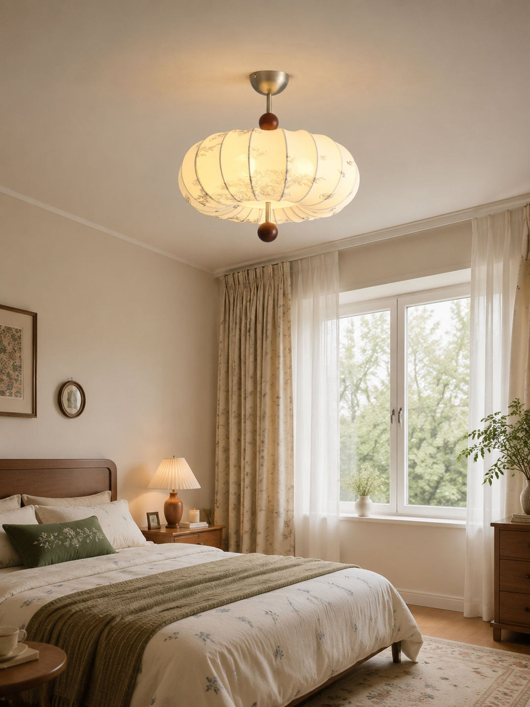 Fabric Lantern Pendant Light Wood Ball Accents 17.7 in Set of 2 4