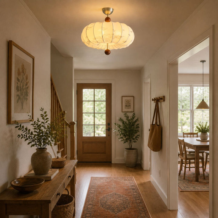 Fabric Lantern Pendant Light Wood Ball Accents 17.7 in Set of 2 5