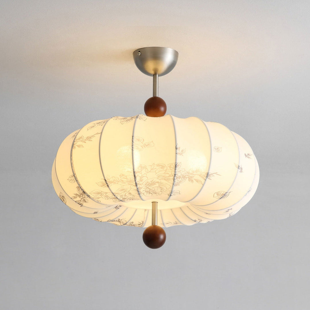 Fabric Lantern Pendant Light Wood Ball Accents 17.7 in Set of 2 8