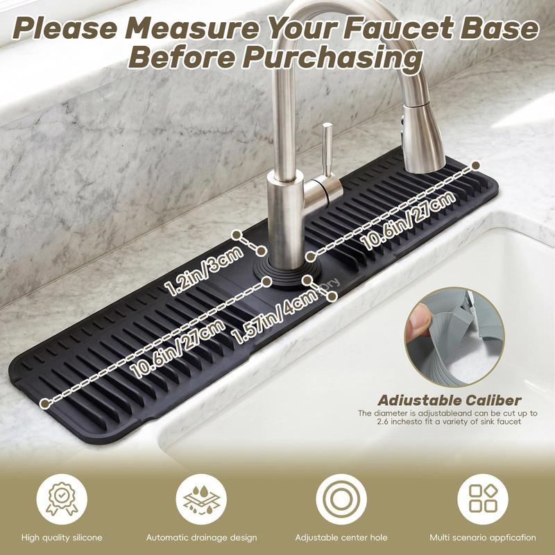 Faucet Splash Guard Mat Silicone 17.7 x 5.5 Inch Black 1