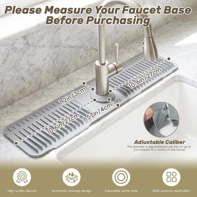 Faucet Splash Guard Mat Silicone 17.7 x 5.5 Inch Gray 1