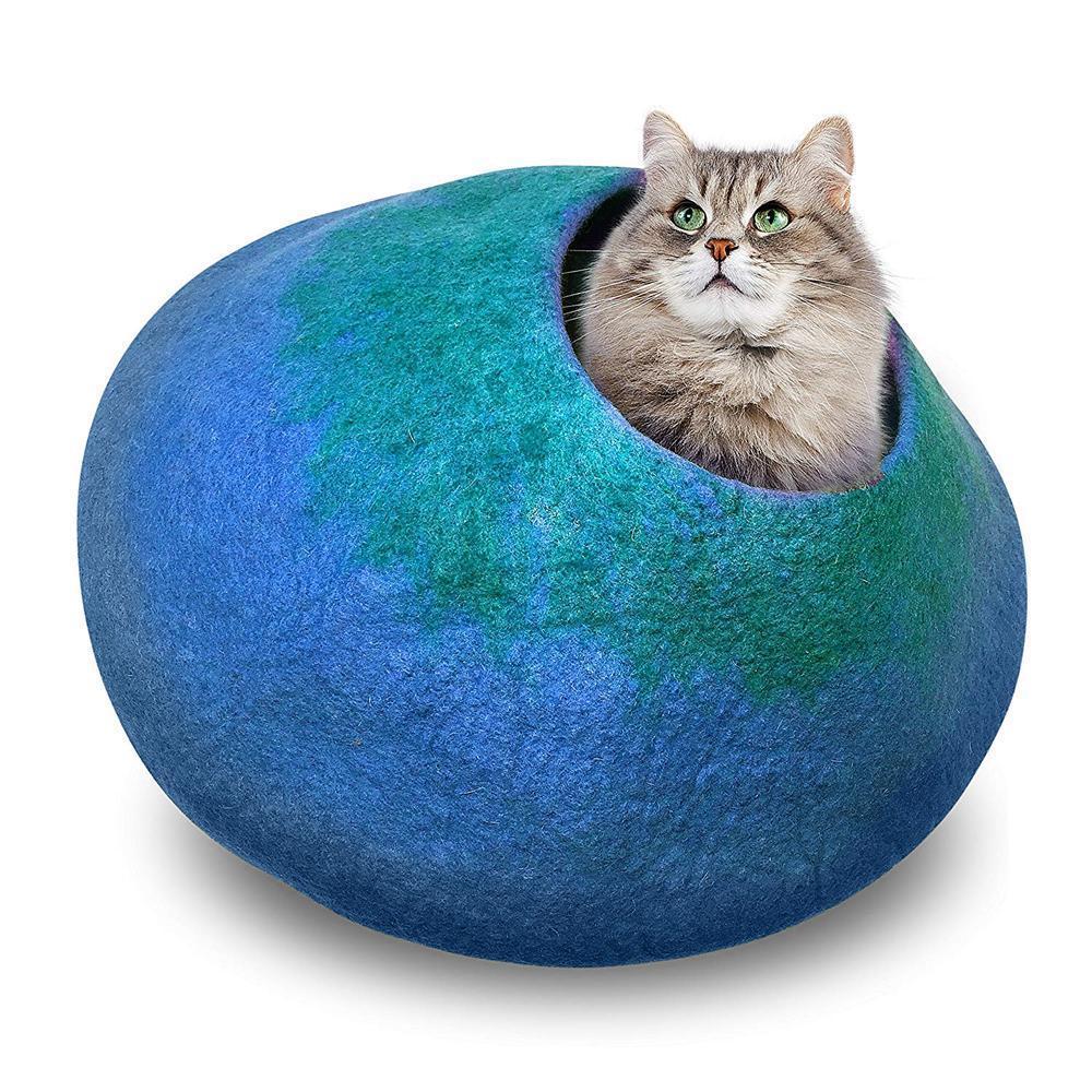 Felted Wool Cat Cave Bed 18.9 x 14.2 Inch Blue 1