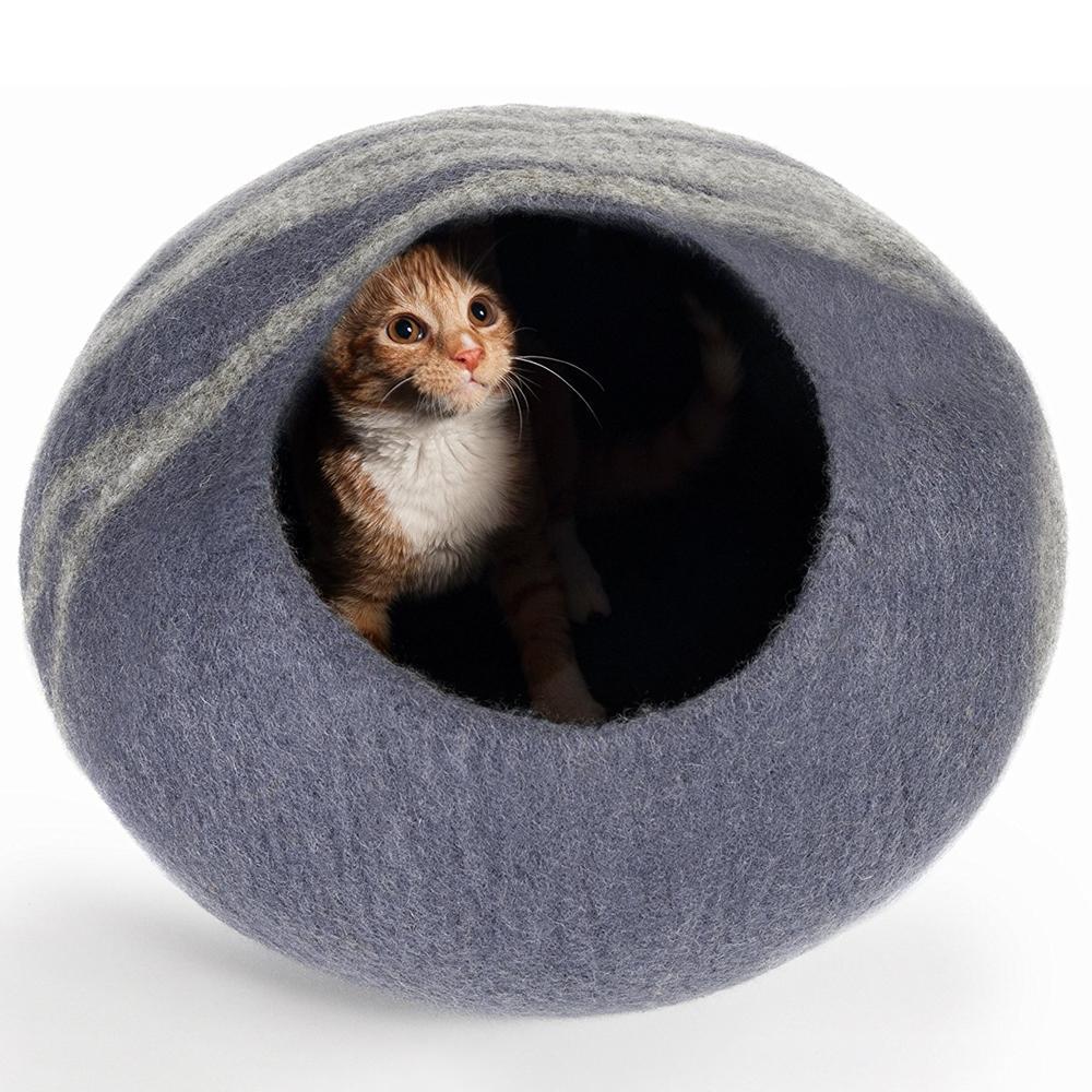 Felted Wool Cat Cave Bed 18.9 x 14.2 Inch Gray 1
