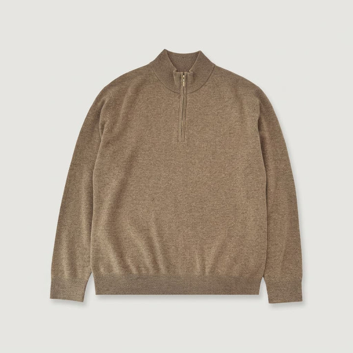 Fine Gauge Wool Blend Quarter Zip Sweater Camel 1
