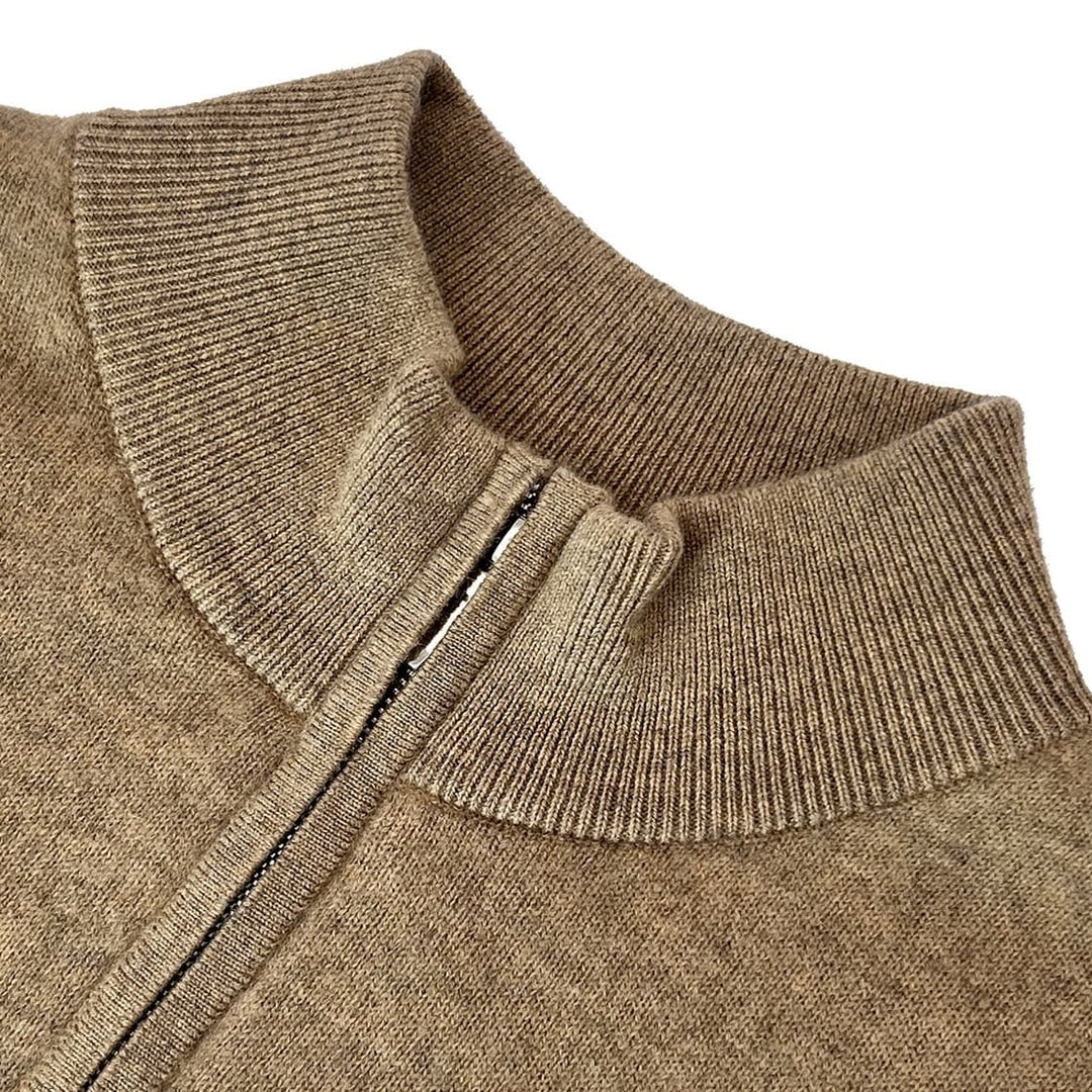 Fine Gauge Wool Blend Quarter Zip Sweater Camel 2