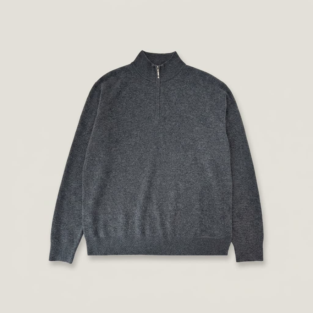 Fine Gauge Wool Blend Quarter Zip Sweater Charcoal 1