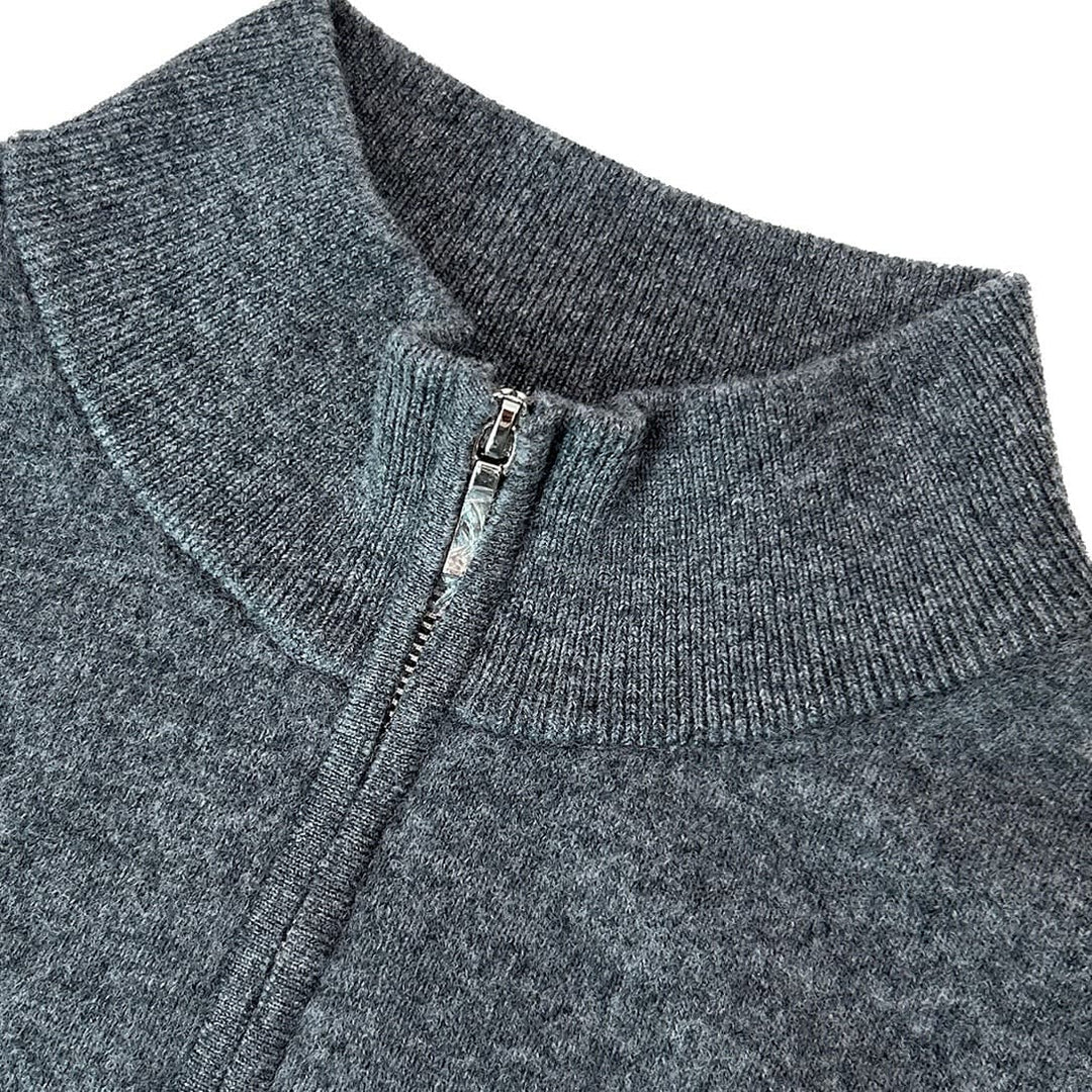 Fine Gauge Wool Blend Quarter Zip Sweater Charcoal 2