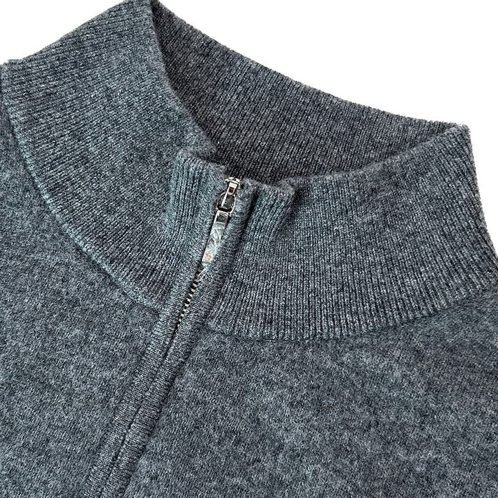 Fine Gauge Wool Blend Quarter Zip Sweater Charcoal 2