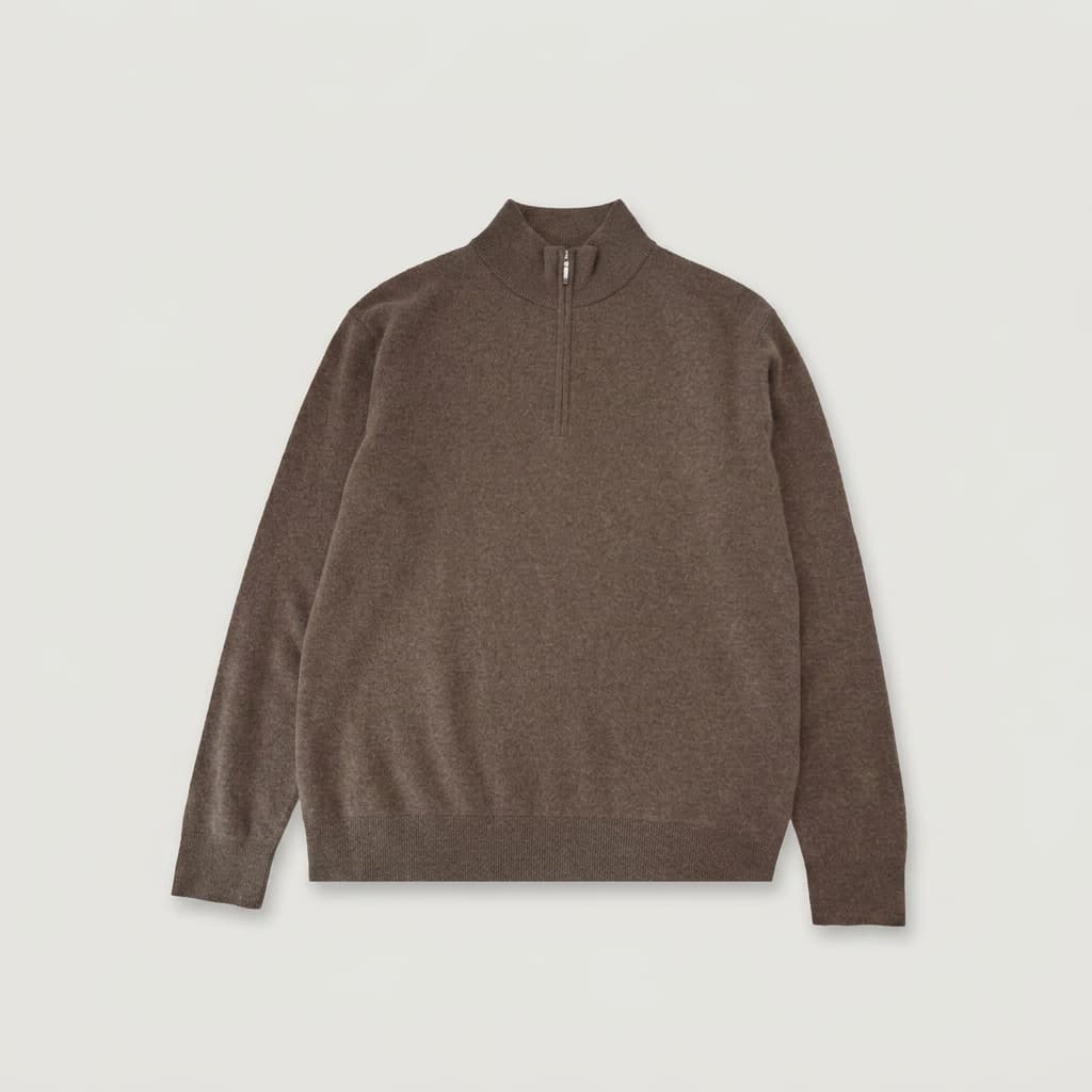 Fine Gauge Wool Blend Quarter Zip Sweater Taupe 1