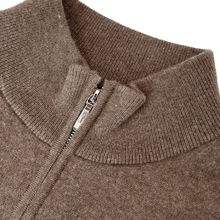 Fine Gauge Wool Blend Quarter Zip Sweater Taupe 2