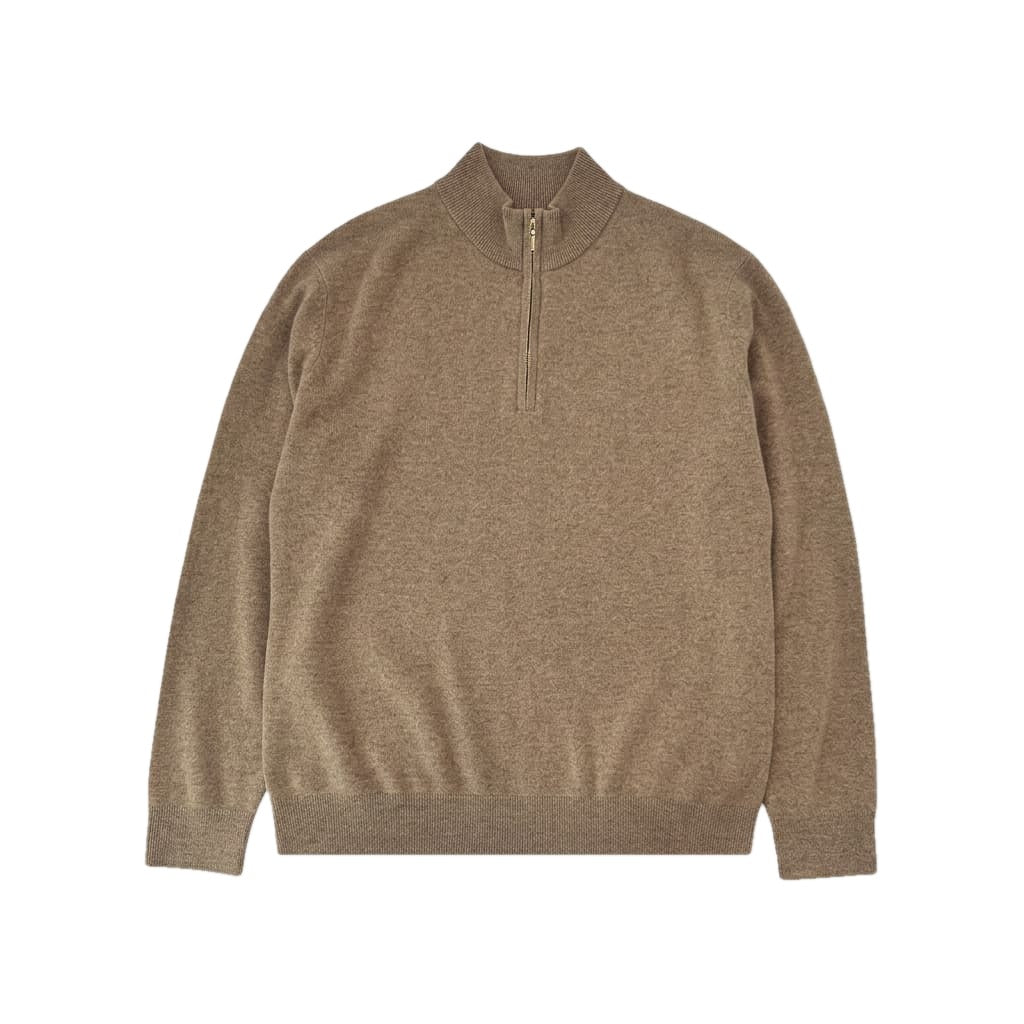 Fine Gauge Wool Blend Quarter Zip Sweater on white