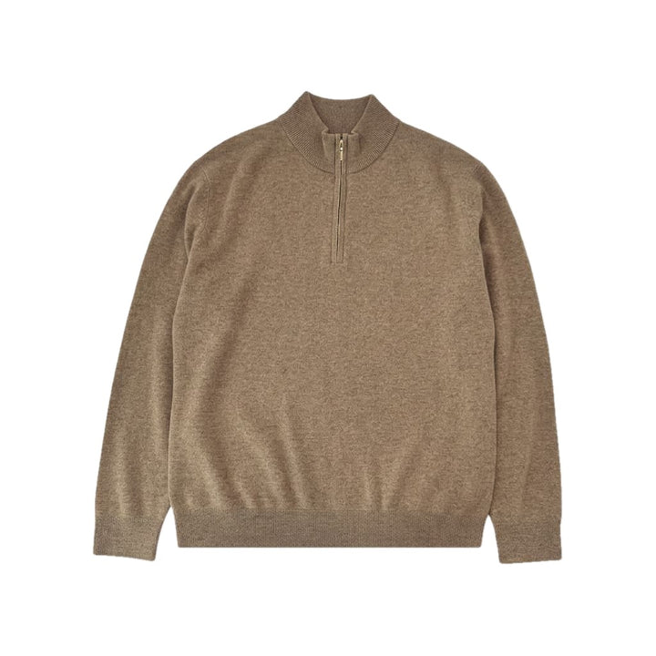 Fine Gauge Wool Blend Quarter Zip Sweater on white