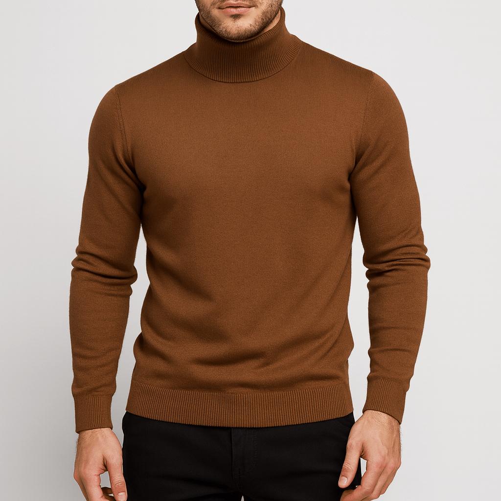 Fine Knit Turtleneck Sweater Brown 1