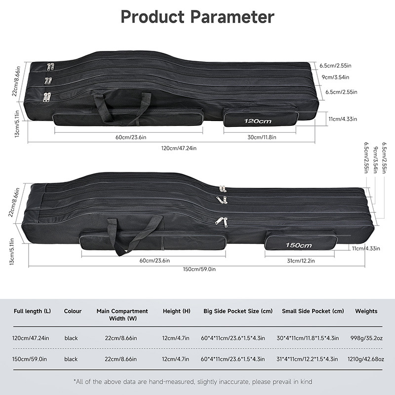 Fishing Rod Bag 3 Layer Oxford 51 or 59 Inch Black 59 Inch 1