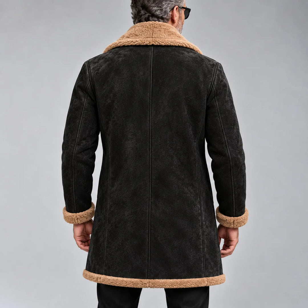Fitted Faux Leather Sherpa Lapel Double Breasted Jacket Black 2