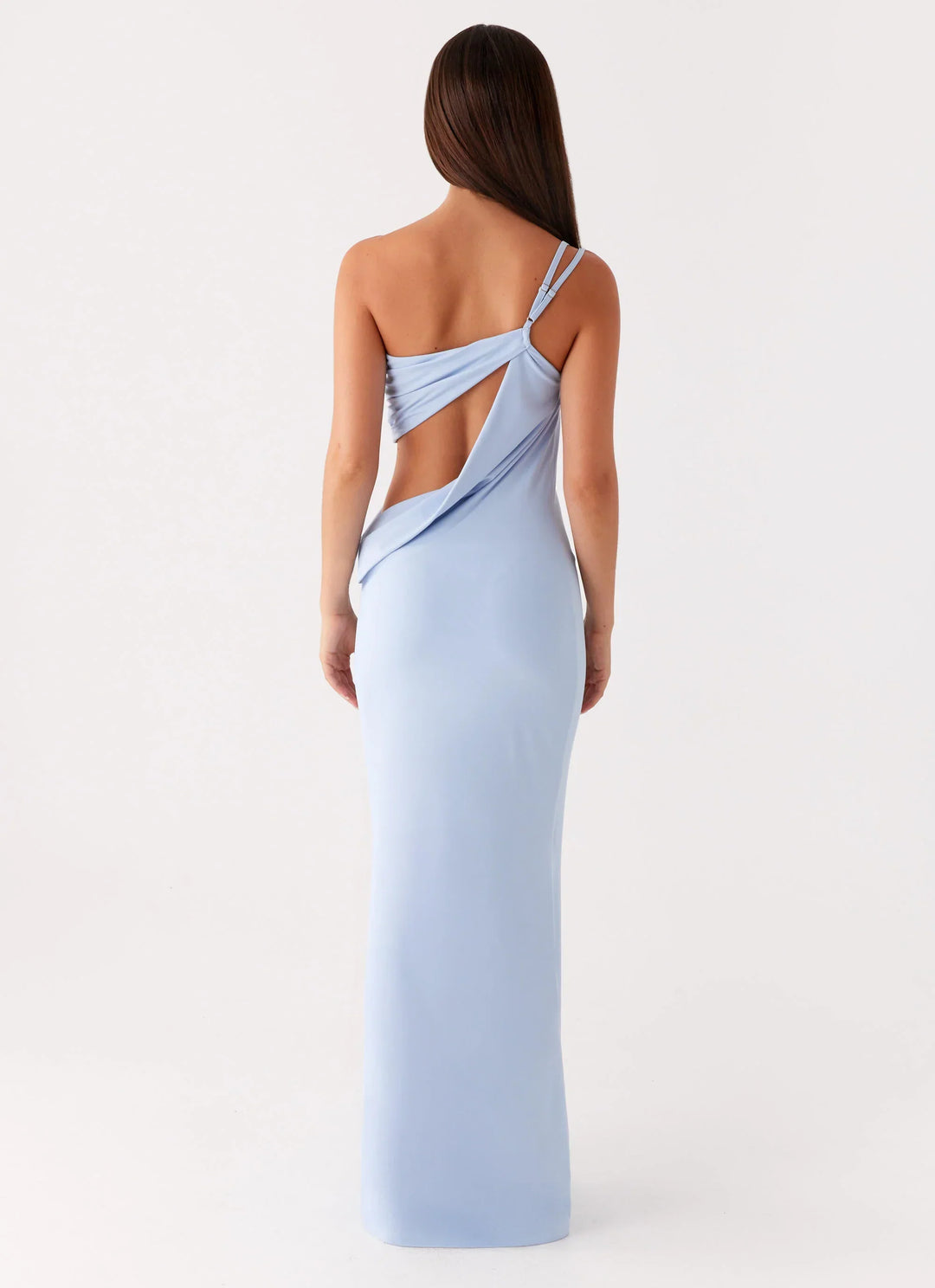 Fitted One Shoulder Cutout Maxi Dress Light Blue 3