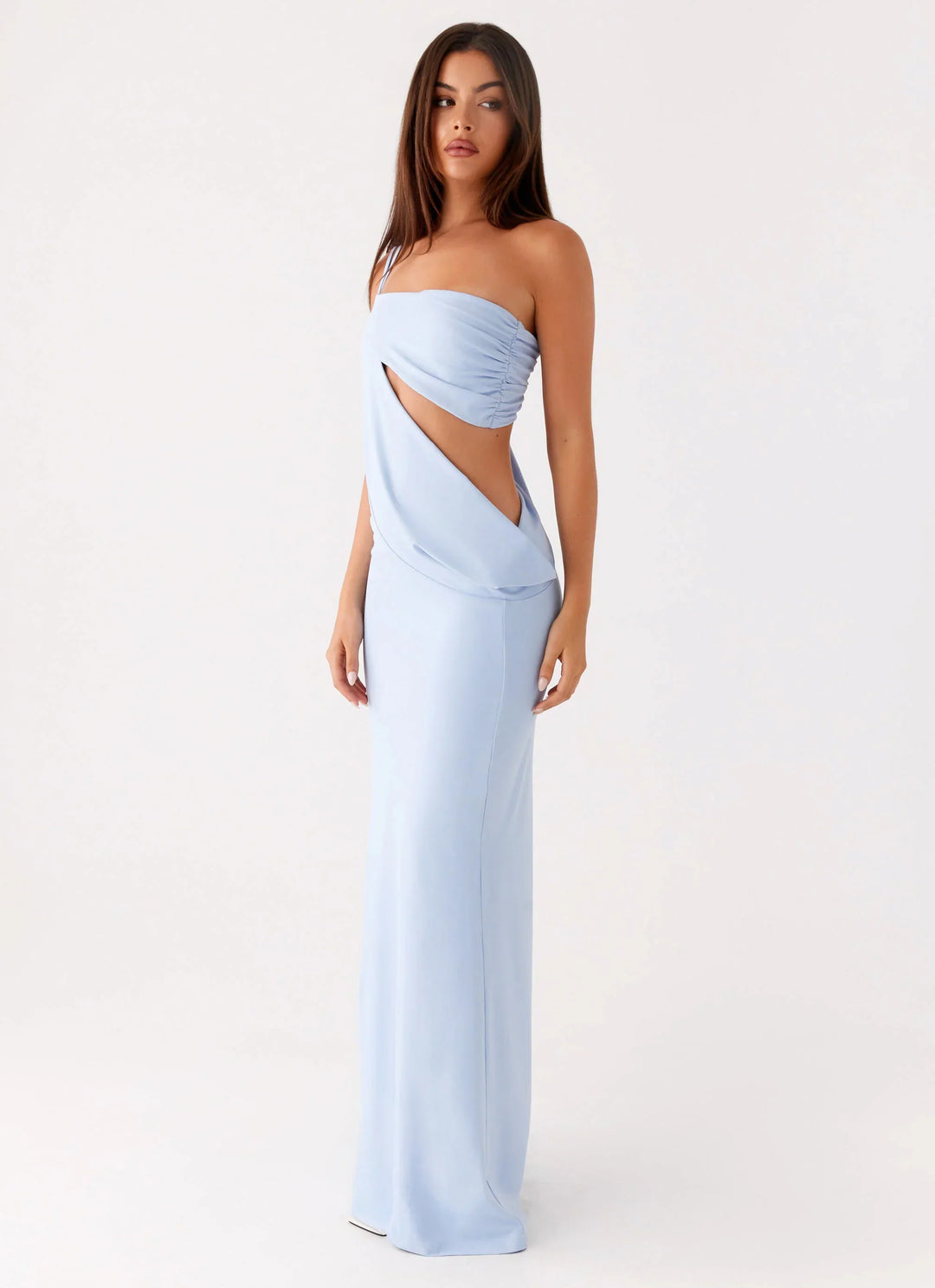 Fitted One Shoulder Cutout Maxi Dress Light Blue 5