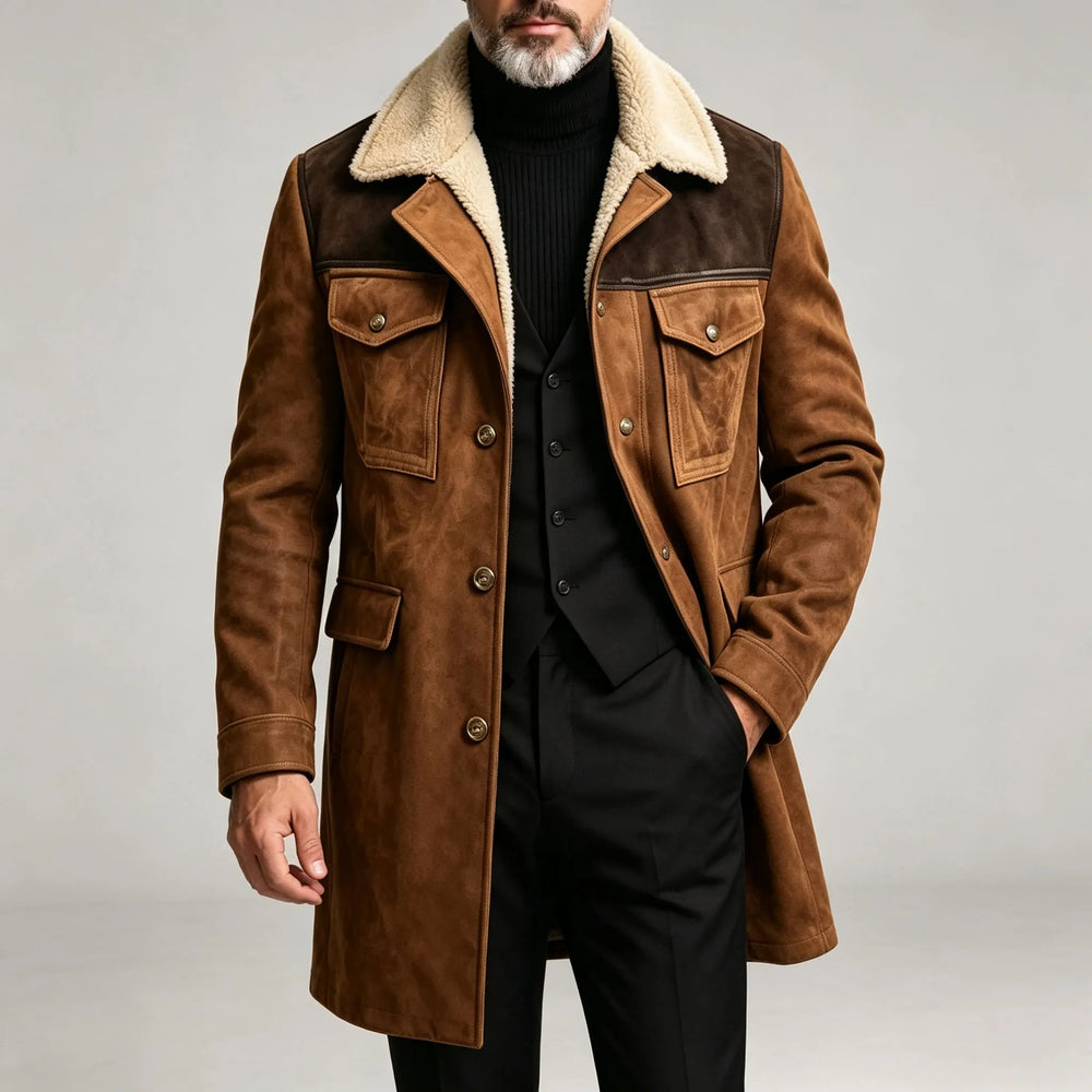 Fitted Suede Look Sherpa Collar Jacket Brown 1