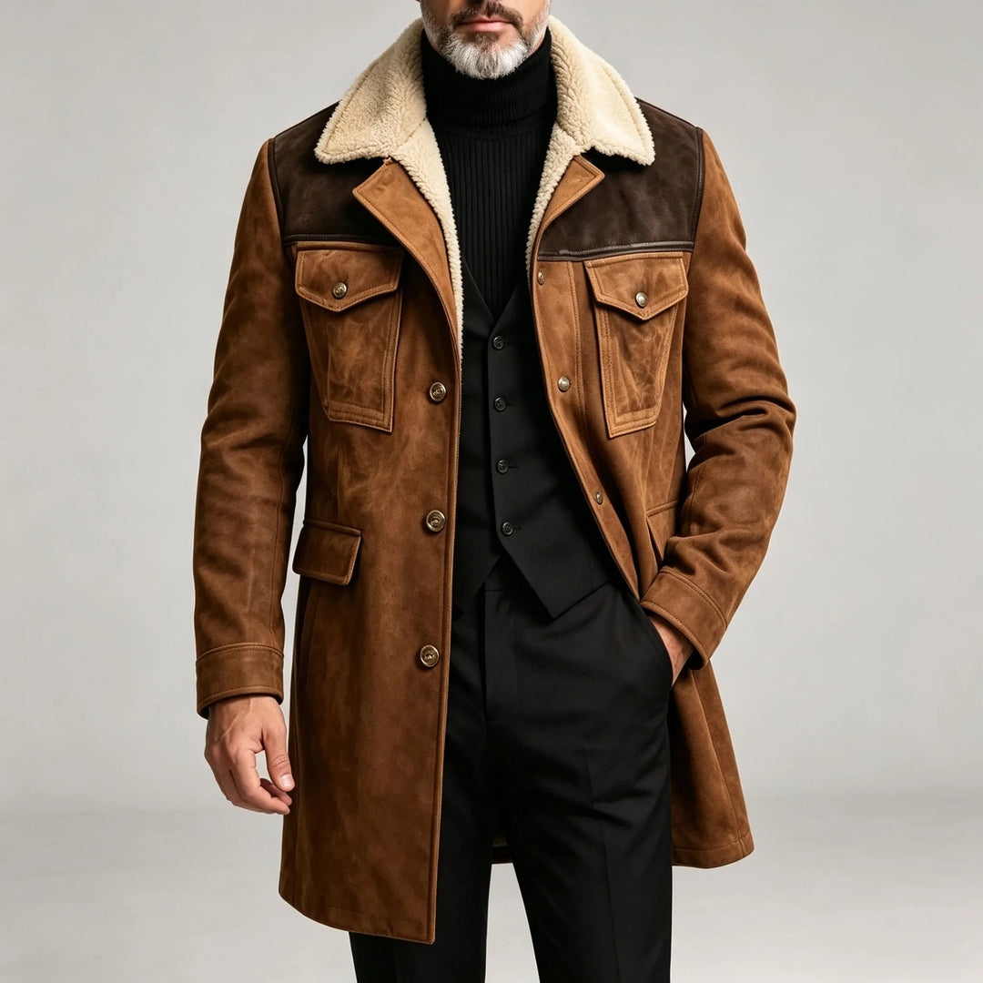 Fitted Suede Look Sherpa Collar Jacket Brown 1