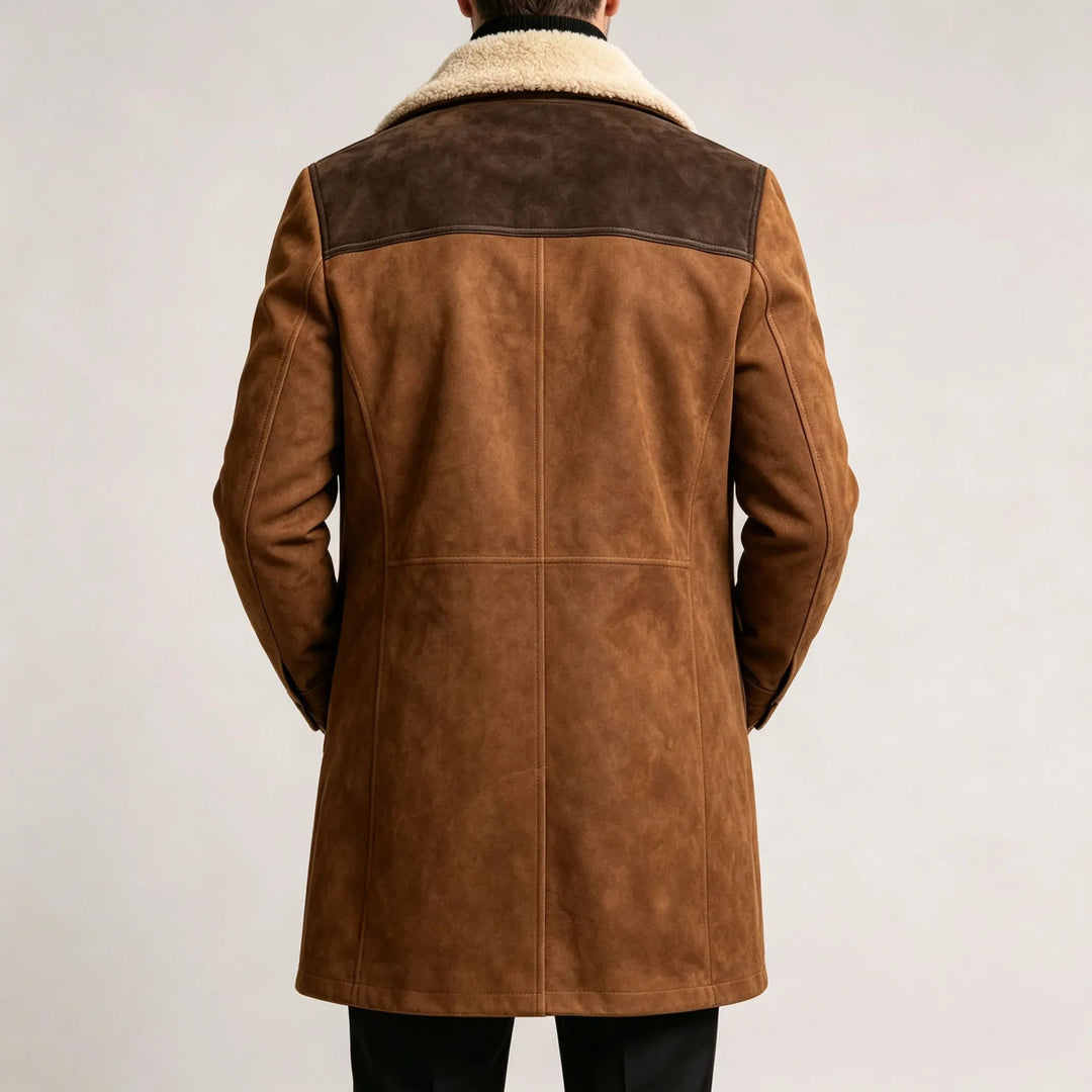 Fitted Suede Look Sherpa Collar Jacket Brown 2