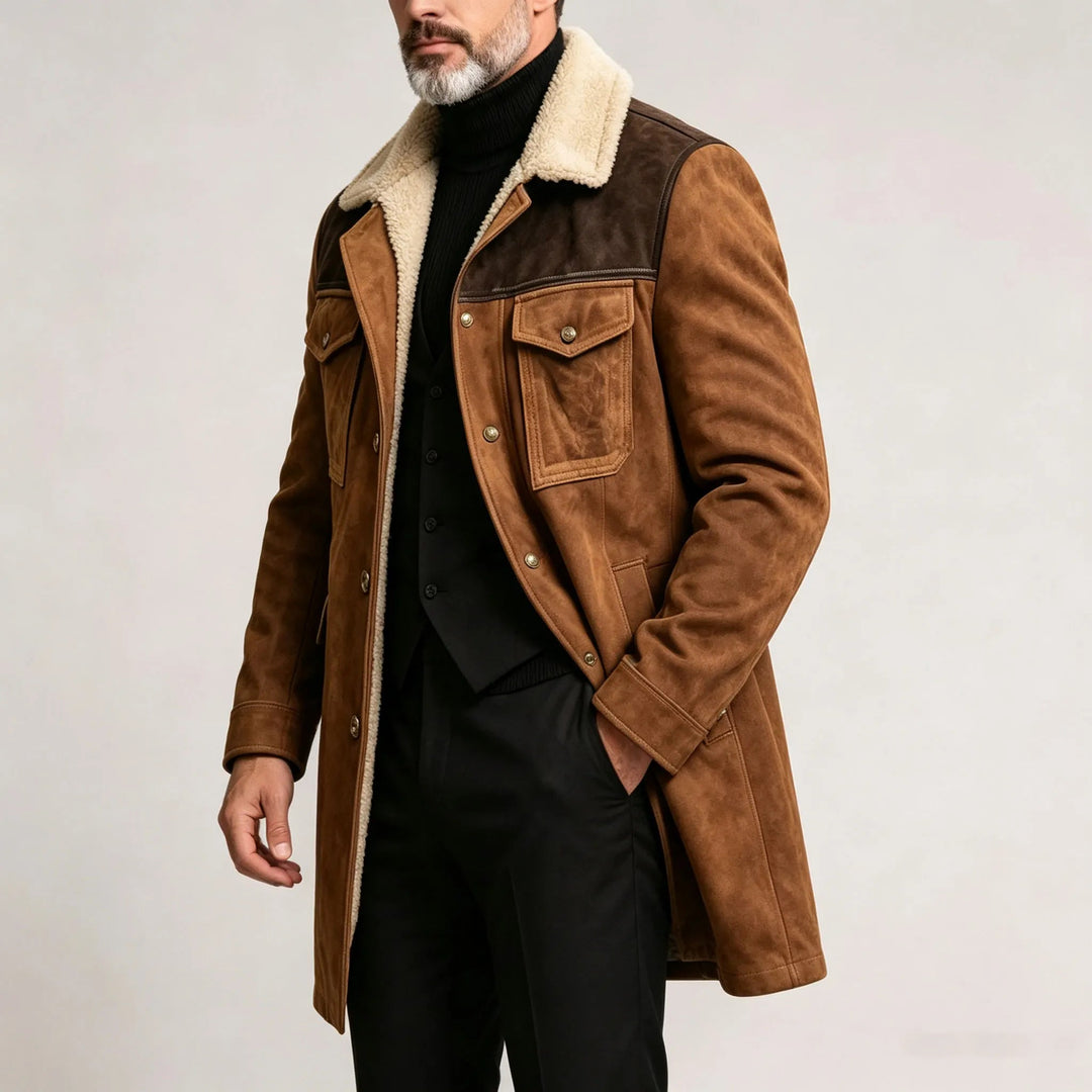 Fitted Suede Look Sherpa Collar Jacket Brown 3