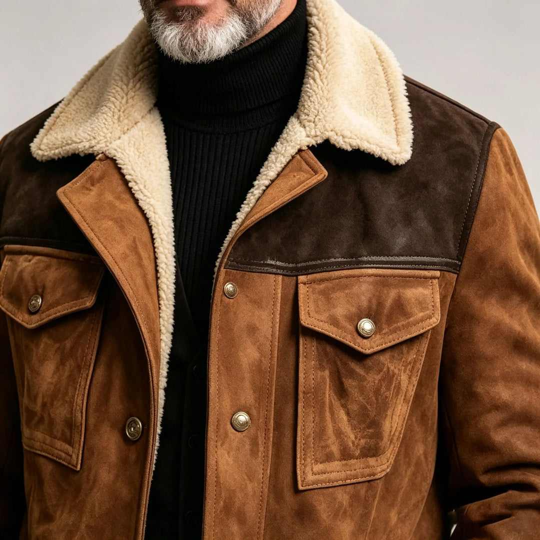 Fitted Suede Look Sherpa Collar Jacket Brown 4