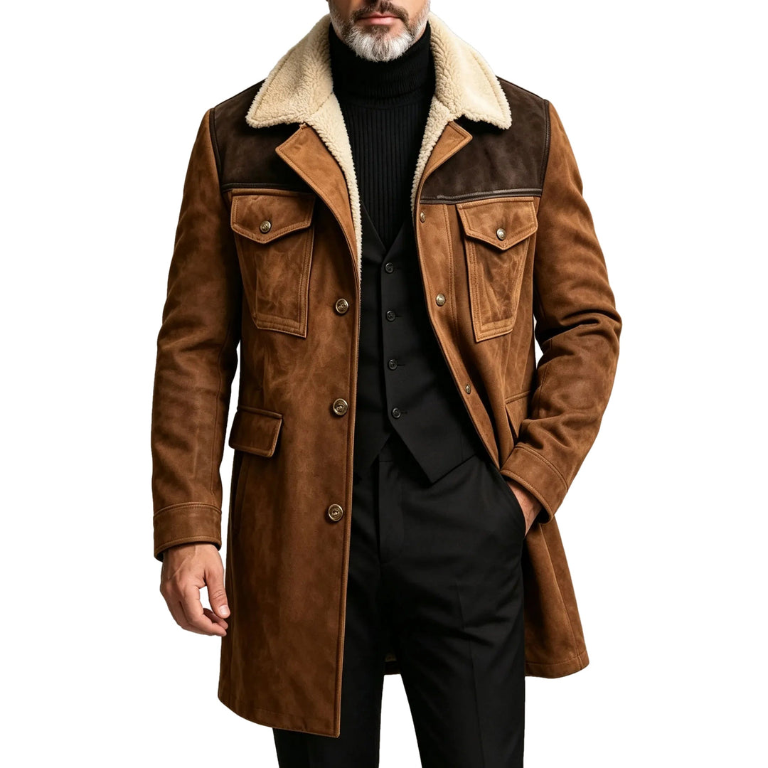Fitted Suede Look Sherpa Collar Jacket on white