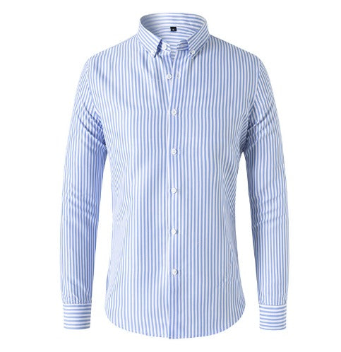 Fitted Vertical Stripe Long Sleeve Dress Shirt Light Blue 2