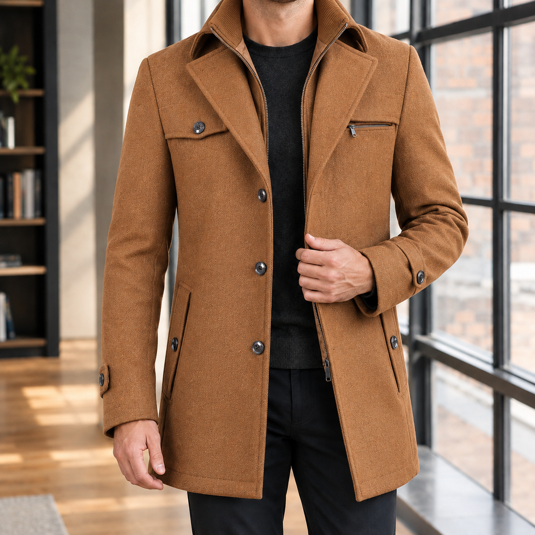 Fitted Wool Blend Double Collar Coat Camel 1